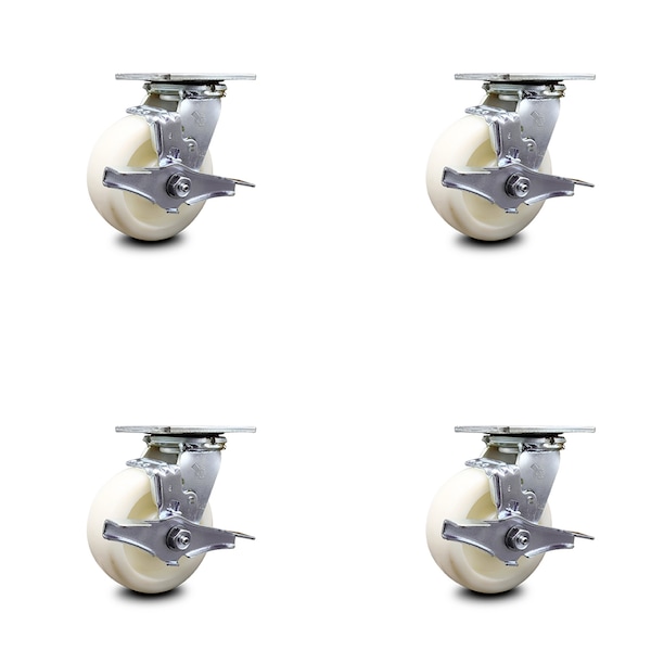5 Inch Nylon Caster Set with Ball Bearings and Brake/Swivel Lock